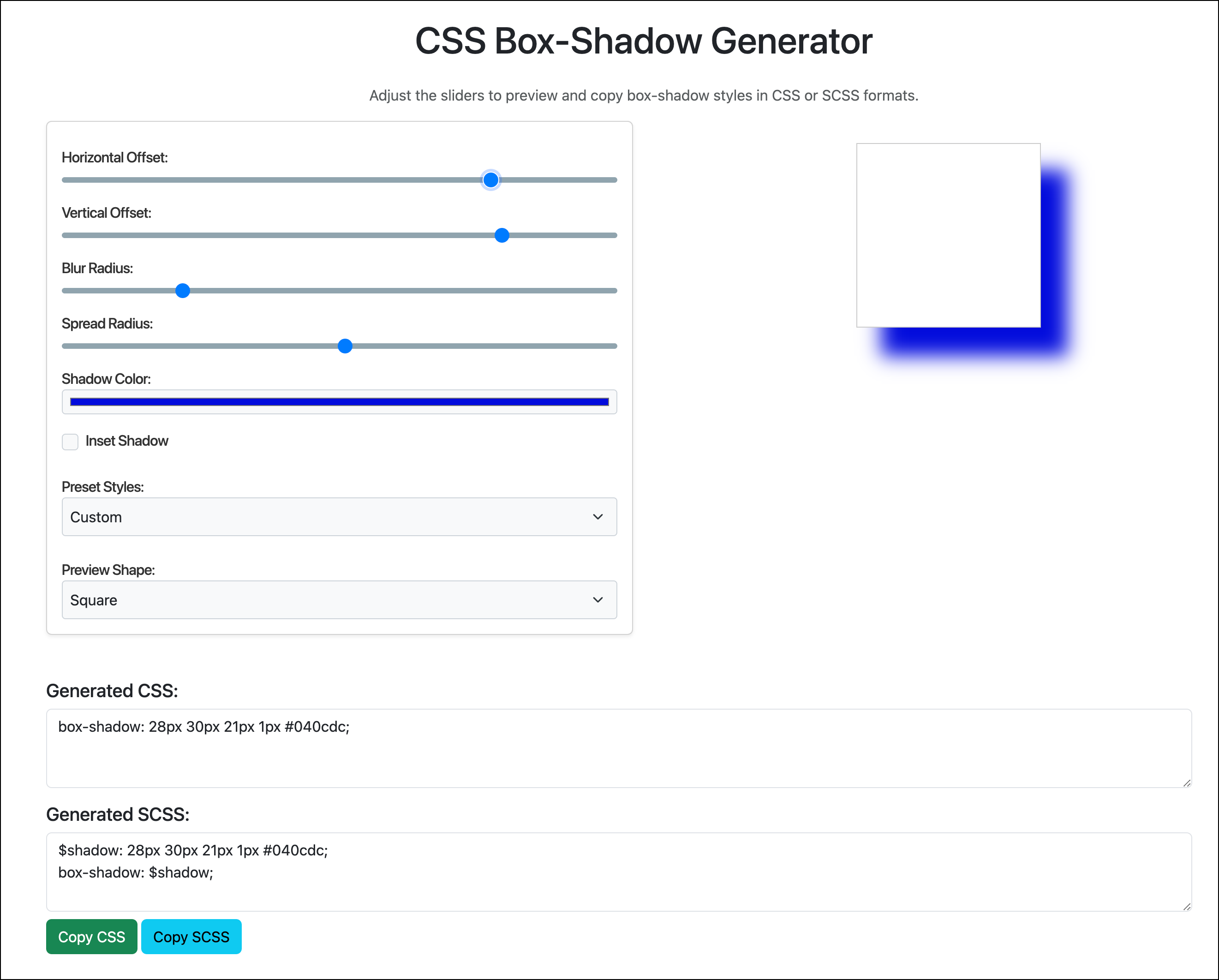 Box Shadow Generator